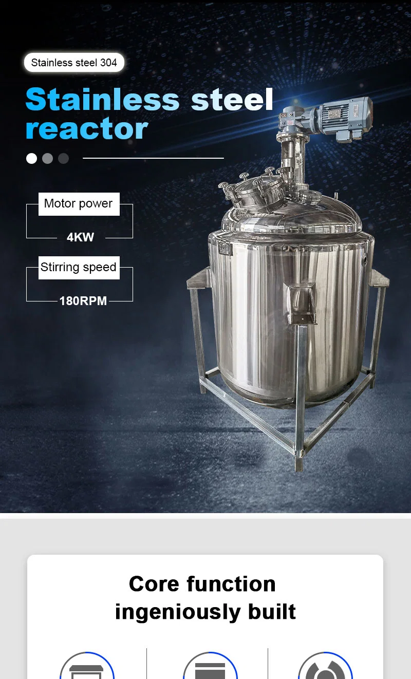 ISO Certificated Pharmaceutical Chemical Industry Jacketed Stirred SUS304 Tank Reactor